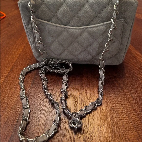Chanel Caviar Gray Mini Classic Square Bag with Silver Chain - Picture 5 of 7